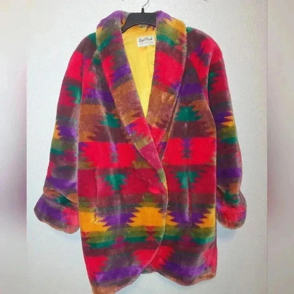 Vintage Regal Plush Collection Bright Tribal Print Coat Acrylic Thick Medium - Picture 1 of 12